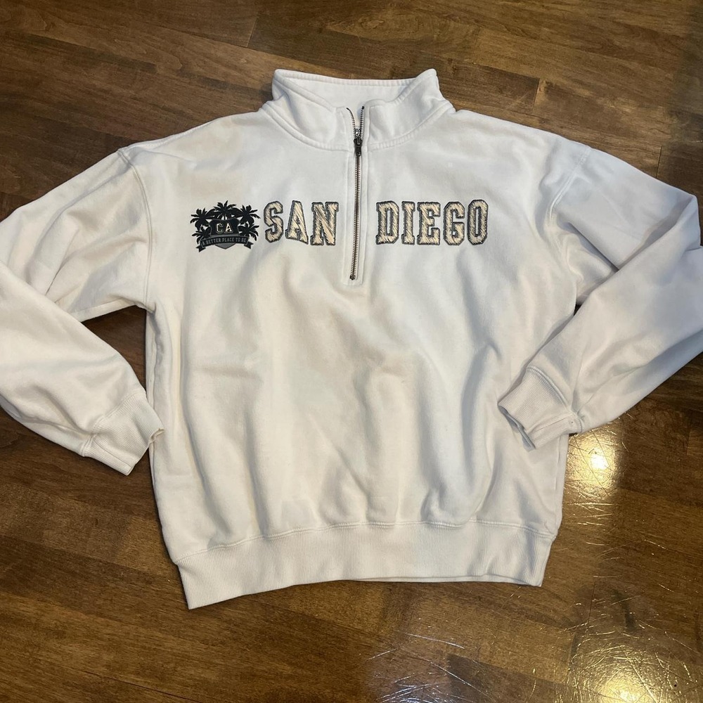 y2k San Diego quarter zip sweatshirt embroidered coastal white cotton preppy